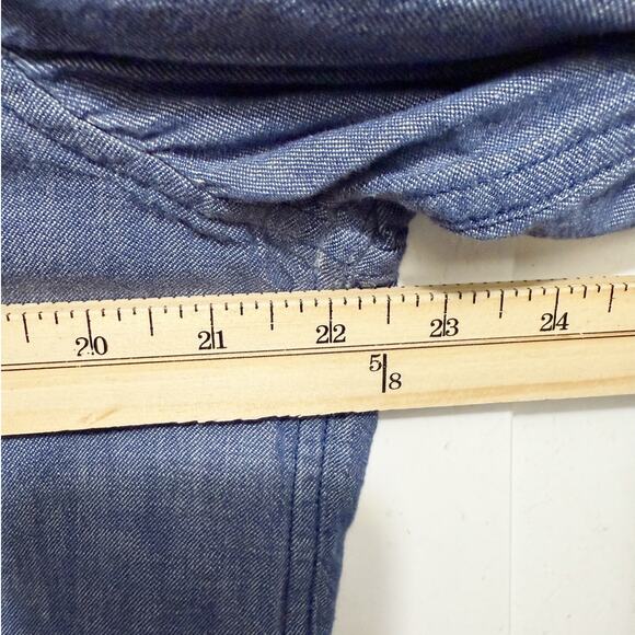 Kenneth Cole Reaction Denim Chambray Shirt Men’s Large Zip Pocket Casual - Picture 11 of 13